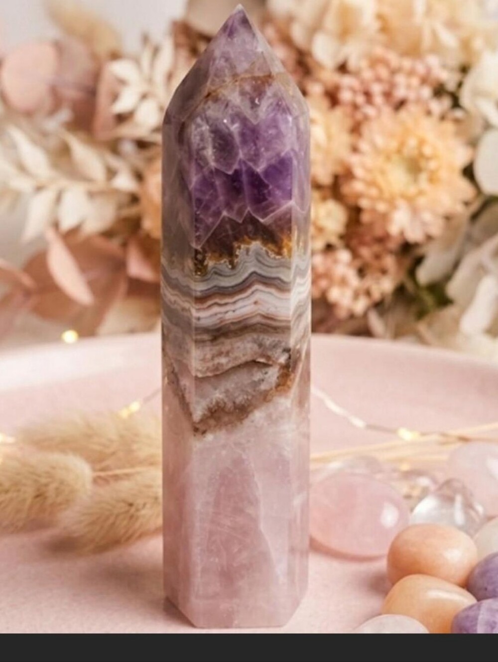 RARE Hybrid Crystal Tower|Chevron & Pink Amethyst|Crazy Lace Agate|Auralite 137g